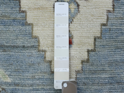 Tribal & Geometric hand-knotted wool runner in Gray & Blue, 4' x 10'4" — SKU O072742 (view 3)