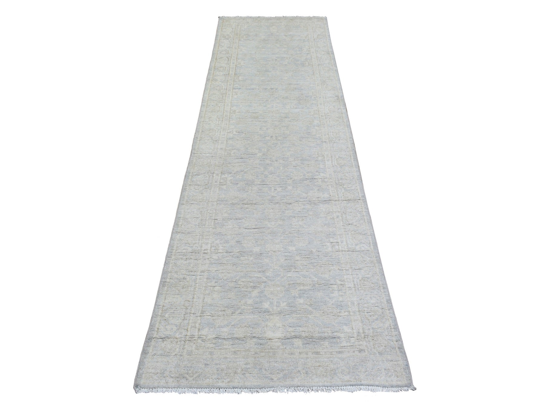 Peshawar Oushak hand-knotted wool rug in Blue & Light Gray, 2'8" x 9'6" — SKU O072761