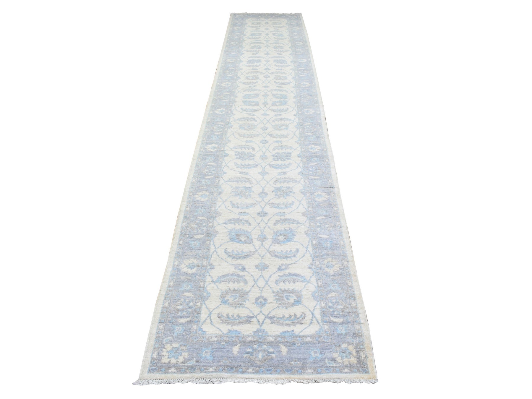 Ivory 2'8" x 14'4" Oushak / Peshawar Hand knotted Wool Rug - Sku: O072762