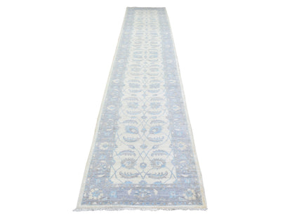 Ivory 2'8" x 14'4" Oushak And Peshawar Hand knotted Wool Rug - Sku: O072762