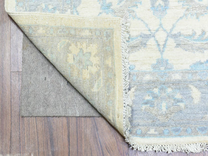 Peshawar Oushak hand-knotted wool runner in Ivory & Light Blue, 2'8" x 14'4" — SKU O072762 (view 2)