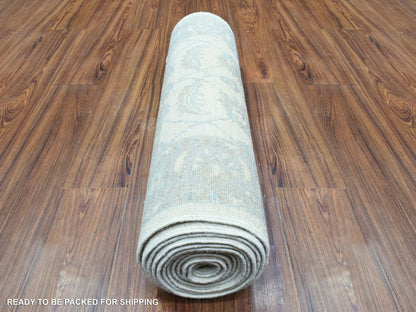 Ivory 2'8" x 14'4" Oushak And Peshawar Hand knotted Wool Rug - Sku: O072762