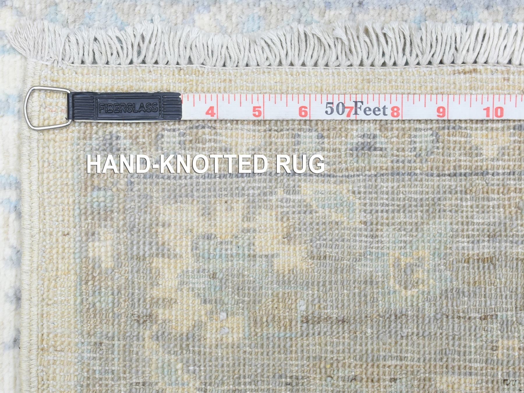 Peshawar Oushak hand-knotted wool runner in Ivory & Light Blue, 2'8" x 14'4" — SKU O072762 (view 6)