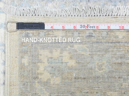 Peshawar Oushak hand-knotted wool runner in Ivory & Light Blue, 2'8" x 14'4" — SKU O072762 (view 6)