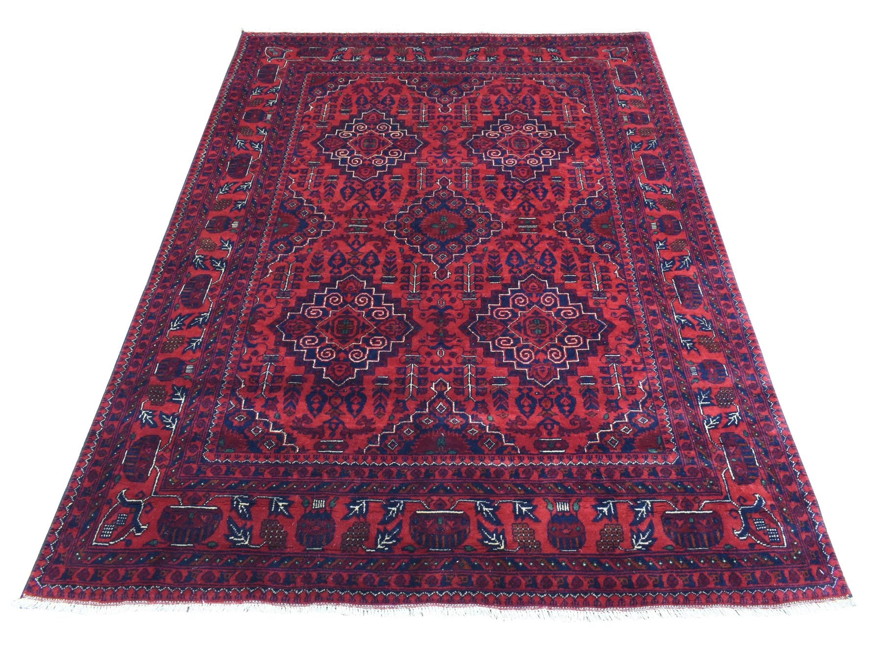 Tribal Tribal & Geometric hand-knotted wool rug in Red, 4'10" x 6'7" — SKU O072777