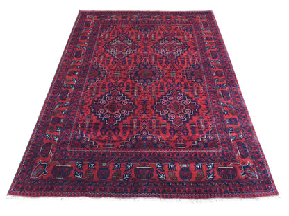 Tribal Tribal & Geometric hand-knotted wool rug in Red, 4'10" x 6'7" — SKU O072777