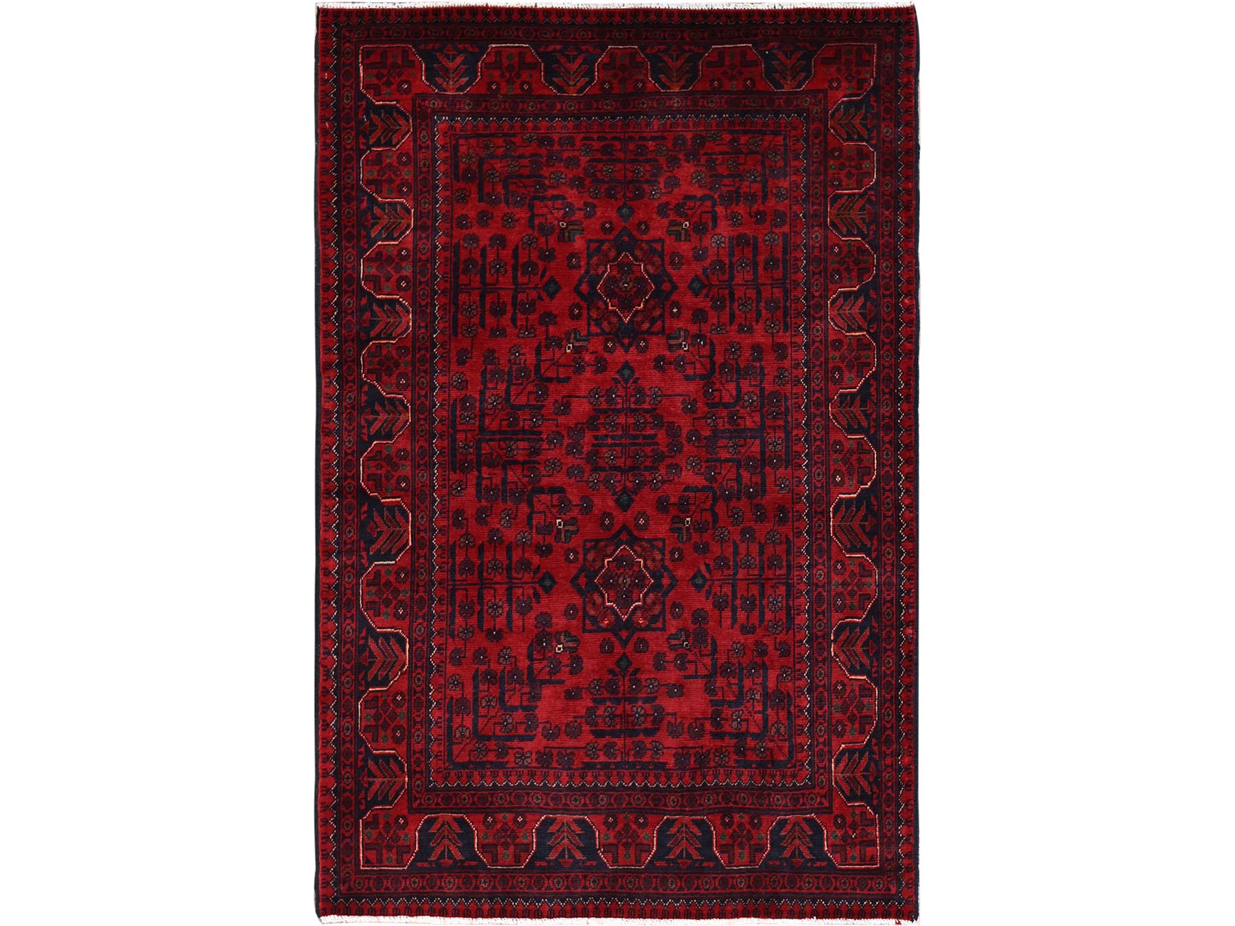 Tribal & Geometric hand-knotted wool rug in Red, 3'4" x 5' — SKU O0727