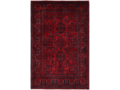 Tribal & Geometric hand-knotted wool rug in Red, 3'4" x 5' — SKU O0727
