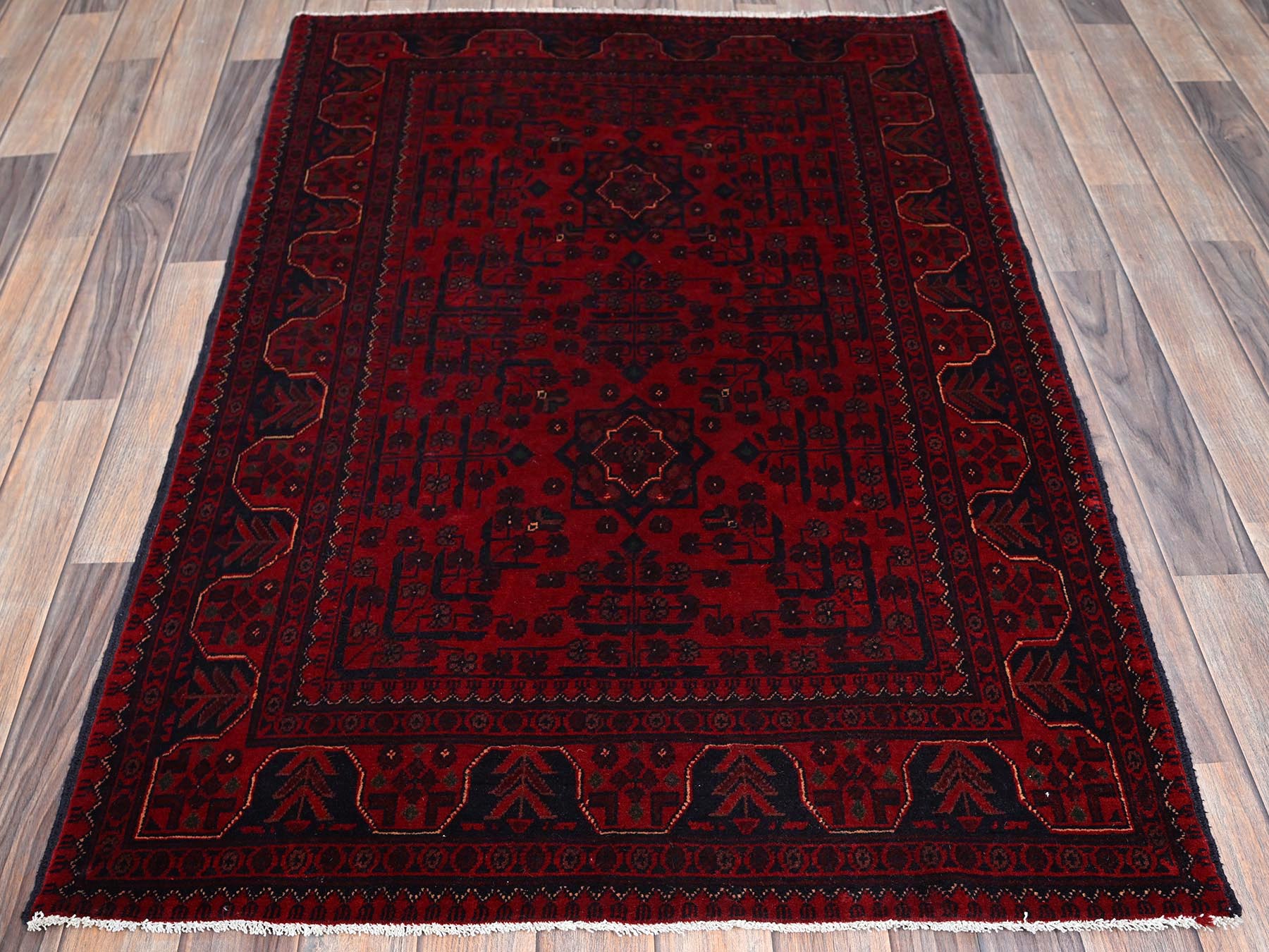 Tribal & Geometric hand-knotted wool rug in Red, 3'4" x 5' — SKU O0727 (view 2)