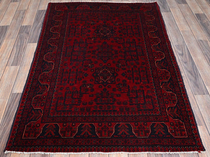 Tribal & Geometric hand-knotted wool rug in Red, 3'4" x 5' — SKU O0727 (view 2)