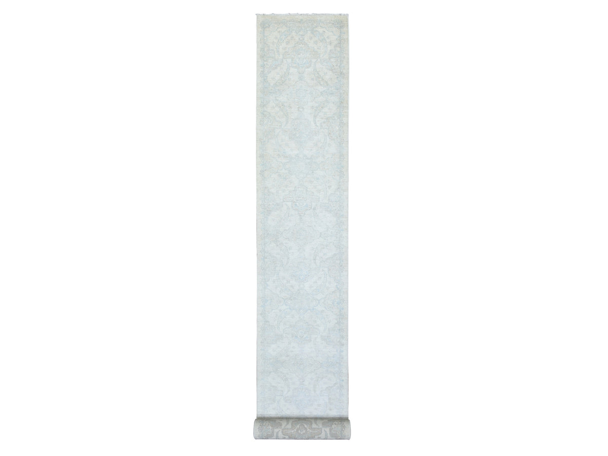 Peshawar Oushak hand-knotted wool runner in Ivory, 2'6" x 19'4" — SKU O072801