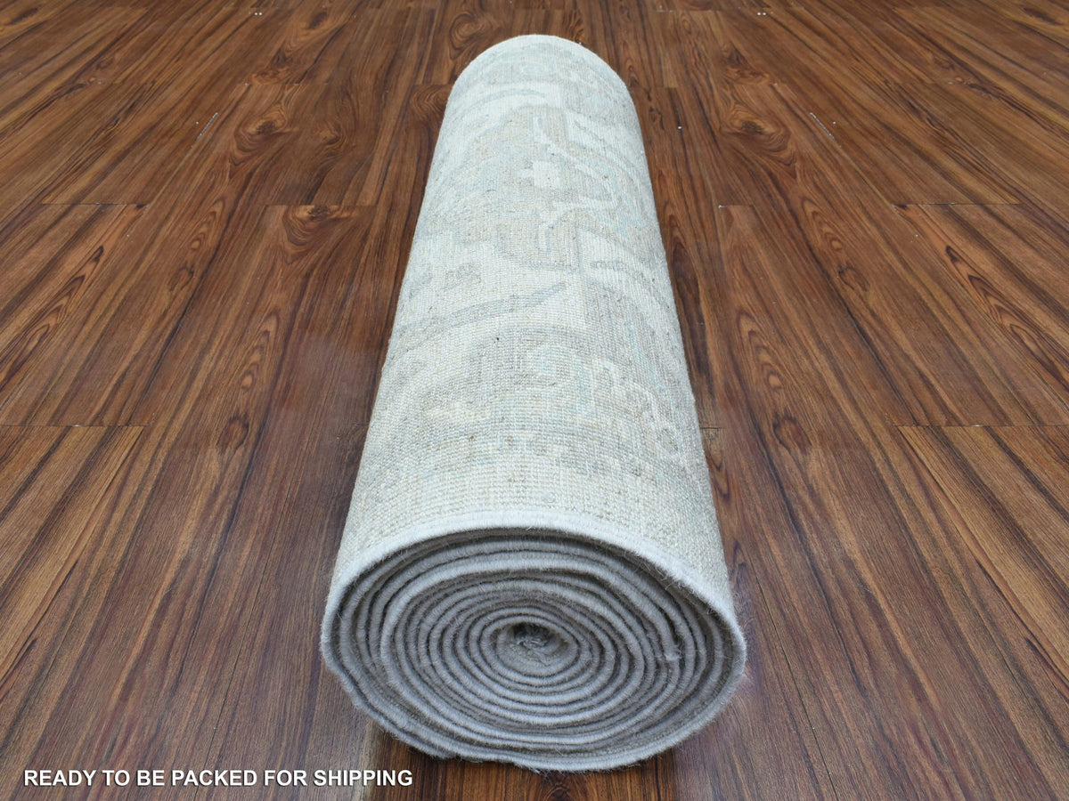 Peshawar Oushak hand-knotted wool runner in Ivory, 2'6" x 19'4" — SKU O072801 (view 4)