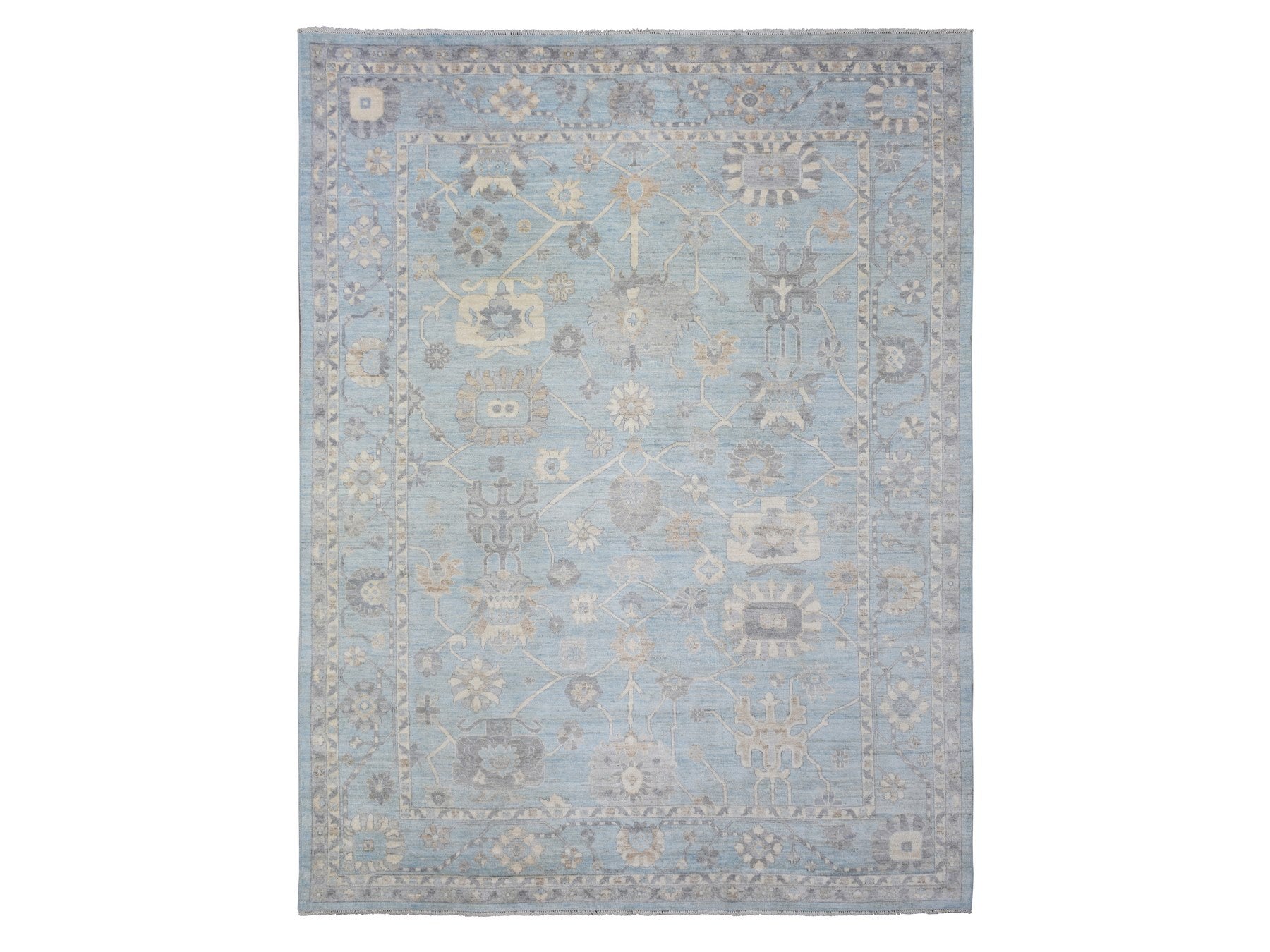 Blue 9'1" x 11'10" Oushak And Peshawar Hand knotted Wool Rug - Sku: O072812