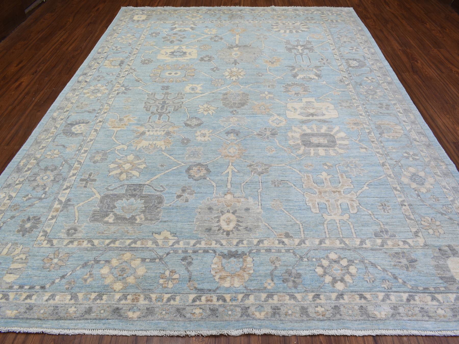 Blue 9'1" x 11'10" Oushak And Peshawar Hand knotted Wool Rug - Sku: O072812