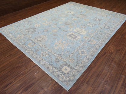 Blue 9'1" x 11'10" Oushak And Peshawar Hand knotted Wool Rug - Sku: O072812
