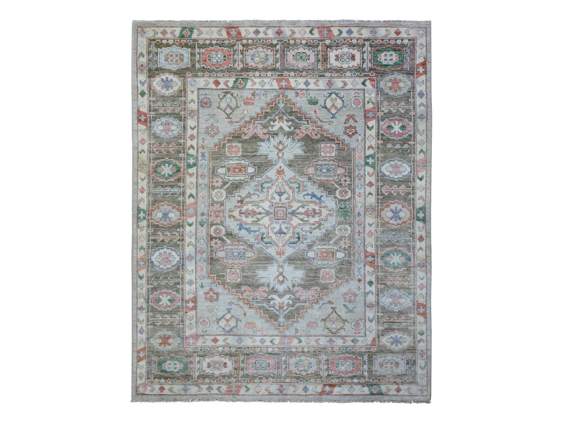Tribal & Geometric hand-knotted wool rug in Gray & Brown, 8'2" x 10'3" — SKU O072820