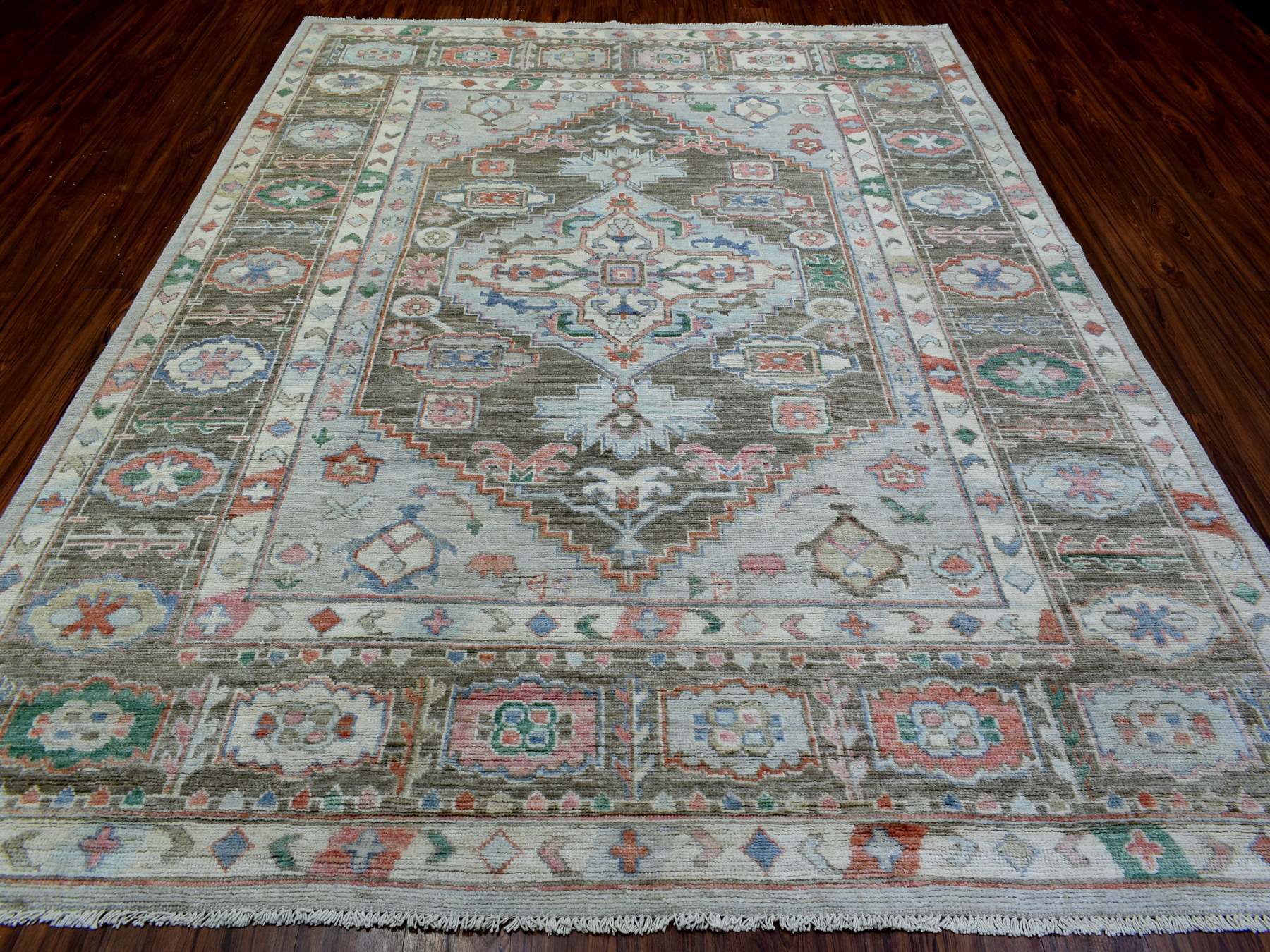 Tribal & Geometric hand-knotted wool rug in Gray & Brown, 8'2" x 10'3" — SKU O072820 (view 2)