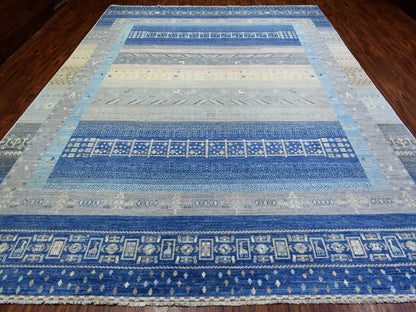 Blue 10'2" x 13'7" Tribal & Geometric Hand knotted Wool Rug - Sku: O072821