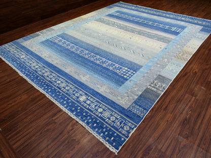 Blue 10'2" x 13'7" Tribal & Geometric Hand knotted Wool Rug - Sku: O072821