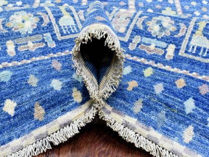 Gabbeh Tribal & Geometric hand-knotted wool rug in Blue, 10'2" x 13'7" — SKU O072821 (view 5)