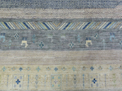Blue 10'2" x 13'7" Tribal & Geometric Hand knotted Wool Rug - Sku: O072821
