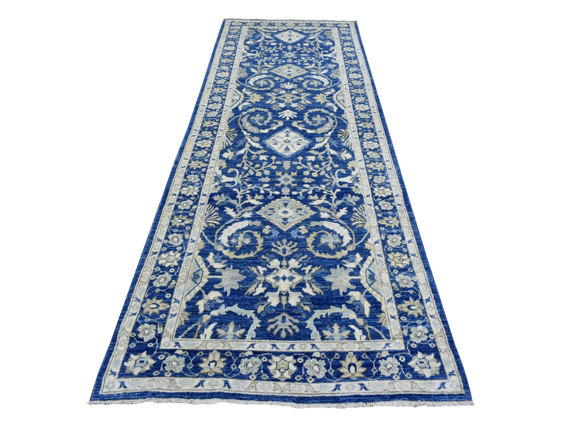 Blue 4'0" x 11'8" Oushak / Peshawar Hand knotted Wool Rug - Sku: O072827