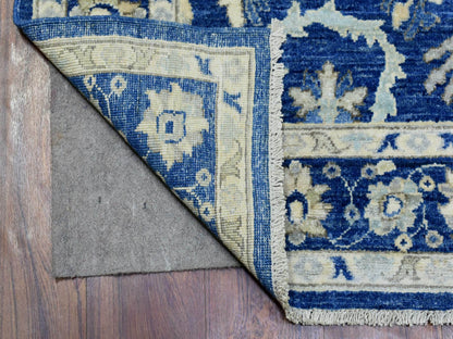 Blue 4'0" x 11'8" Oushak And Peshawar Hand knotted Wool Rug - Sku: O072827