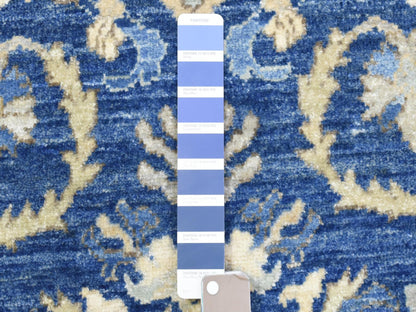 Blue 4'0" x 11'8" Oushak And Peshawar Hand knotted Wool Rug - Sku: O072827