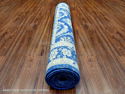 Blue 4'0" x 11'8" Oushak And Peshawar Hand knotted Wool Rug - Sku: O072827