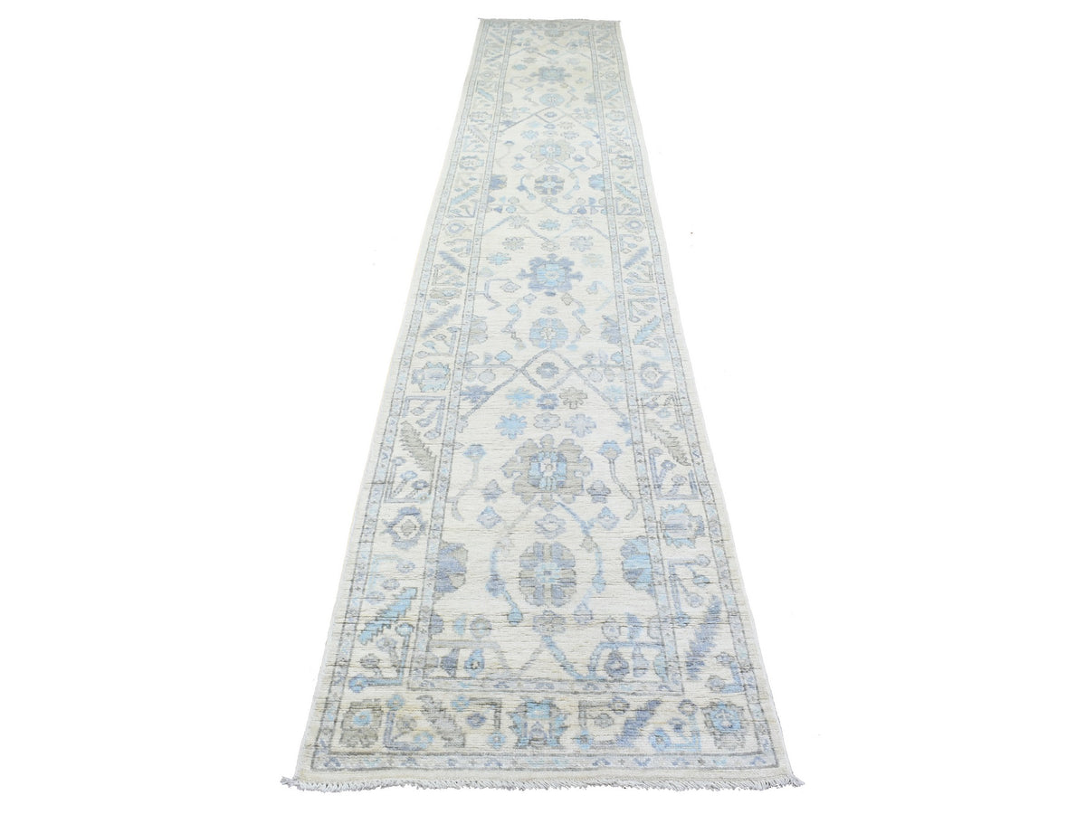 Oushak Oushak hand-knotted wool runner in Ivory, 2'8" x 15'4" — SKU O072837