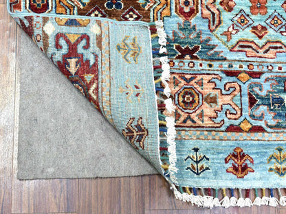 Blue 2'9" x 9'10" Kazak Hand knotted Wool Rug - Sku: O072853