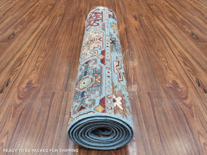 Blue 2'9" x 9'10" Kazak Hand knotted Wool Rug - Sku: O072853
