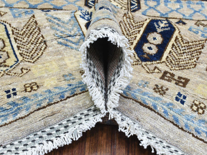 Beige 8'0" x 9'9" Tribal & Geometric Hand knotted Wool Rug - Sku: O072884