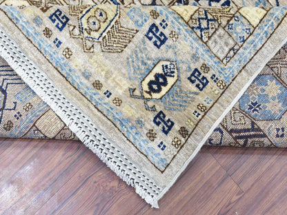 Beige 8'0" x 9'9" Tribal & Geometric Hand knotted Wool Rug - Sku: O072884
