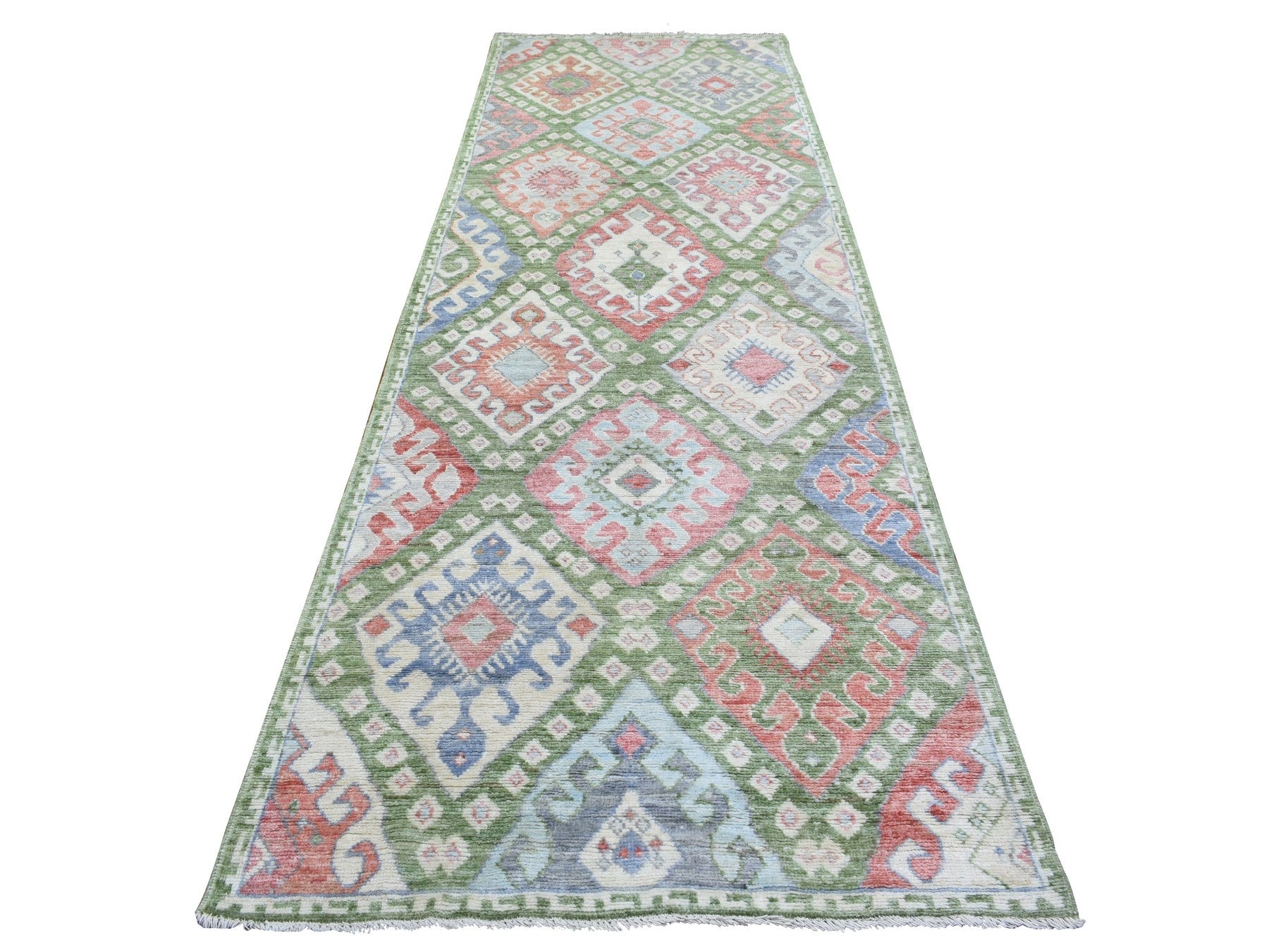 Tribal & Geometric hand-knotted wool runner in Multicolored, 3'10" x 12' — SKU O072891
