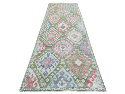 Tribal & Geometric hand-knotted wool runner in Multicolored, 3'10" x 12' — SKU O072891