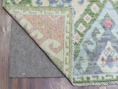 Tribal & Geometric hand-knotted wool runner in Multicolored, 3'10" x 12' — SKU O072891 (view 2)