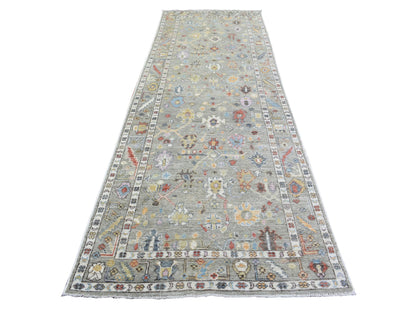 Grey 4'0" x 11'10" Oushak And Peshawar Hand knotted Wool Rug - Sku: O072904
