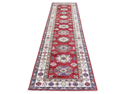 Kazak Kazak hand-knotted wool runner in Red & Ivory, 3' x 11' — SKU O072908