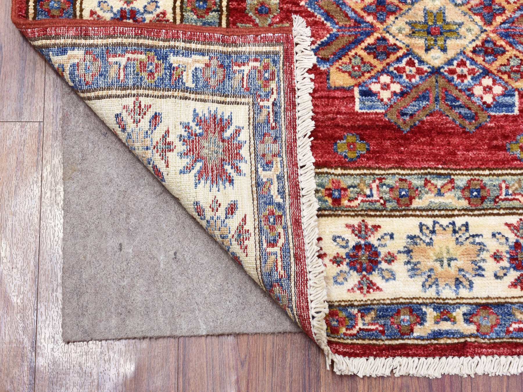 Kazak Kazak hand-knotted wool runner in Red & Ivory, 3' x 11' — SKU O072908 (view 2)