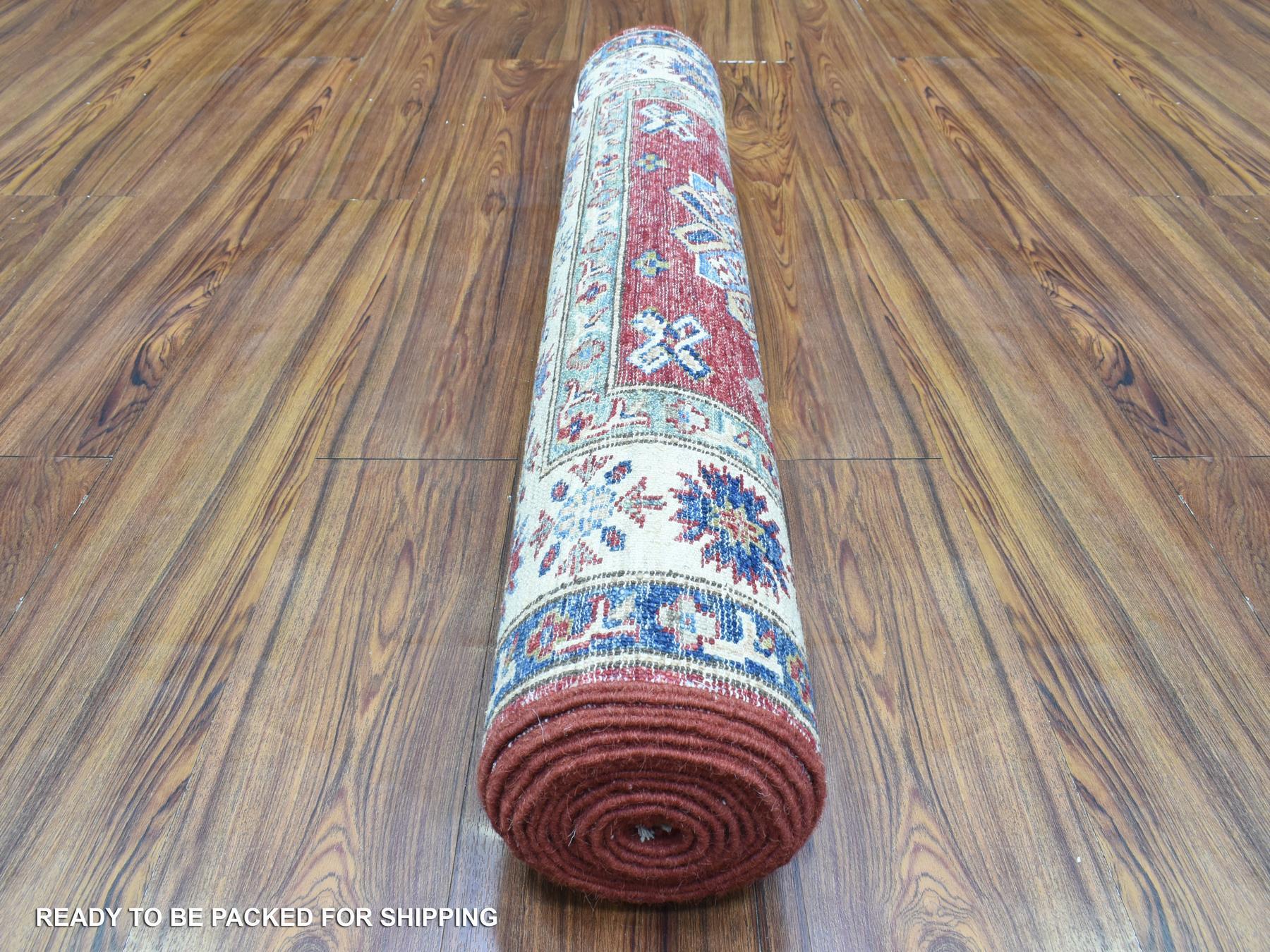 Kazak Kazak hand-knotted wool runner in Red & Ivory, 3' x 11' — SKU O072908 (view 4)
