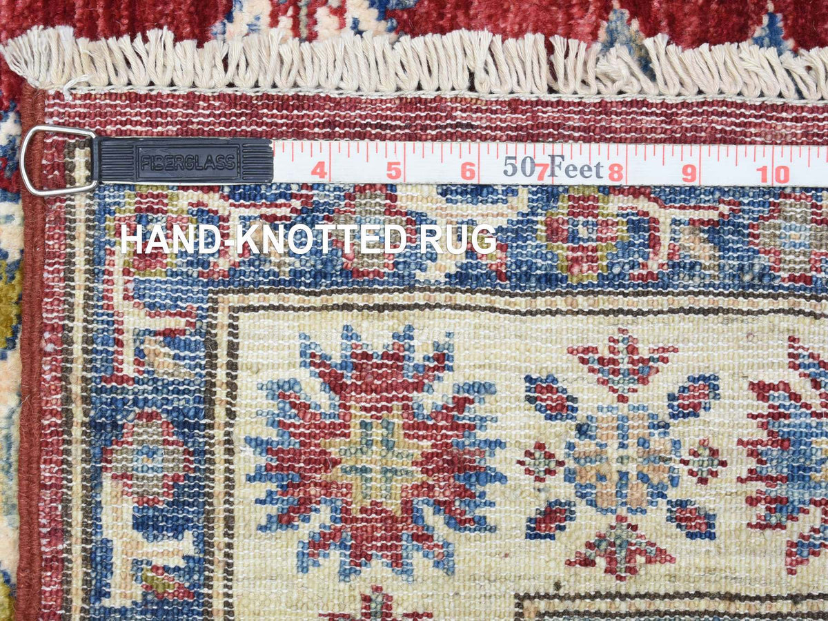 Kazak Kazak hand-knotted wool runner in Red & Ivory, 3' x 11' — SKU O072908 (view 6)