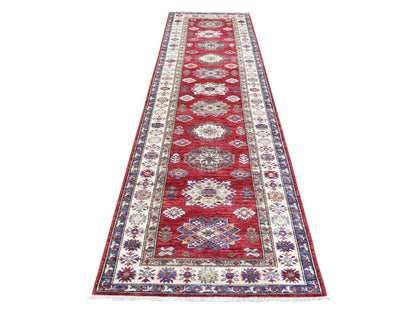 Kazak Kazak hand-knotted wool runner in Red & Ivory, 3'1" x 11' — SKU O072910