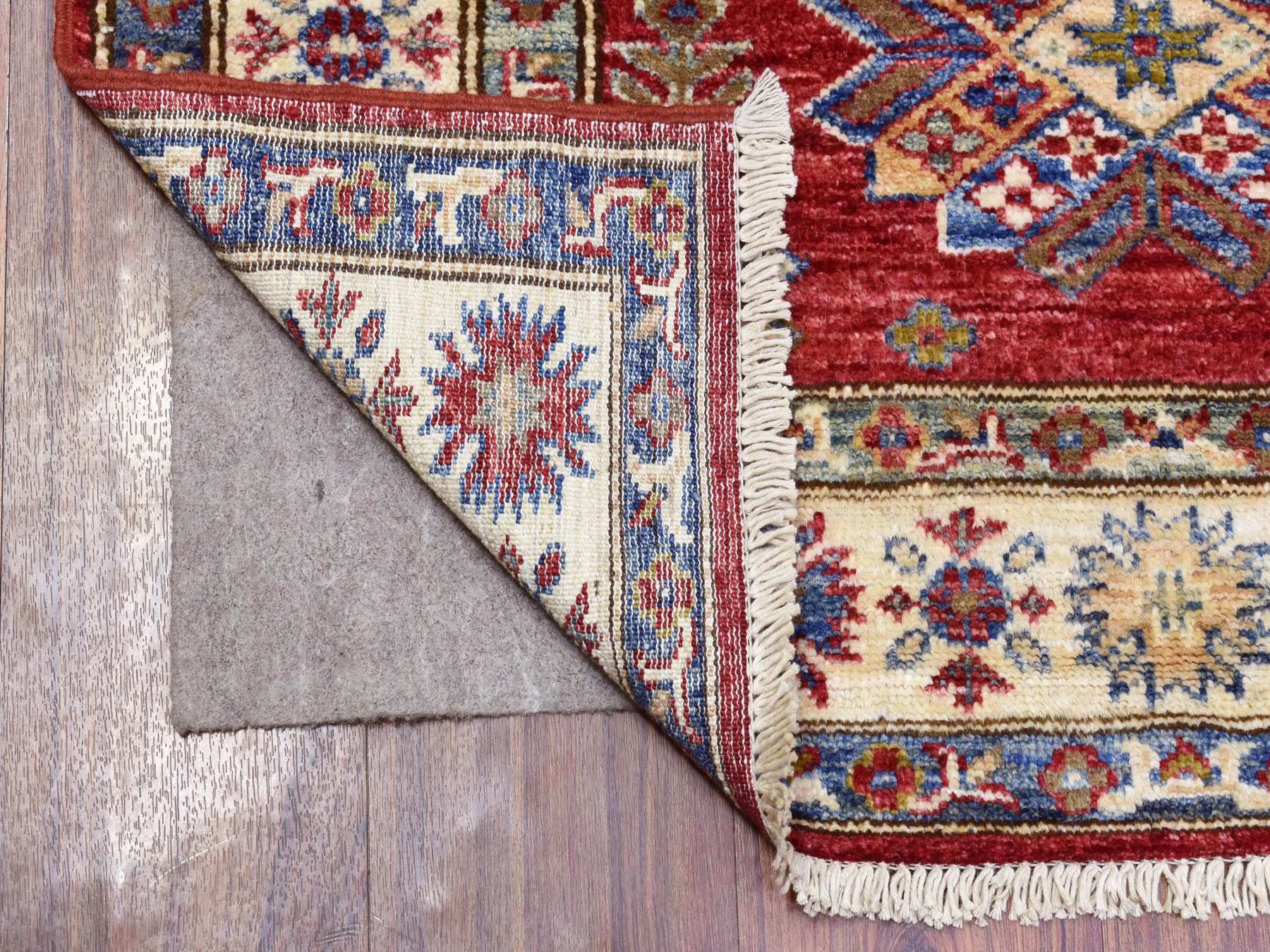 Kazak Kazak hand-knotted wool runner in Red & Ivory, 3'1" x 11' — SKU O072910 (view 2)