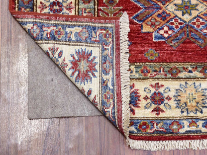 Kazak Kazak hand-knotted wool runner in Red & Ivory, 3'1" x 11' — SKU O072910 (view 2)