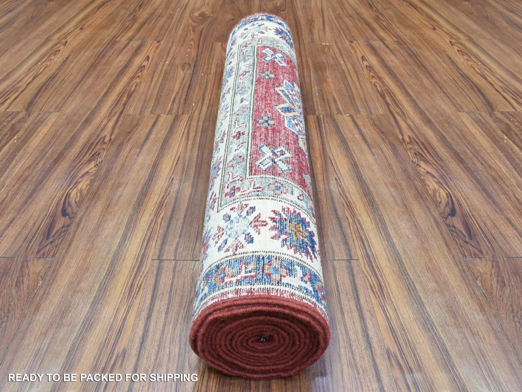 Kazak Kazak hand-knotted wool runner in Red & Ivory, 3'1" x 11' — SKU O072910 (view 4)