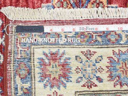 Kazak Kazak hand-knotted wool runner in Red & Ivory, 3'1" x 11' — SKU O072910 (view 6)