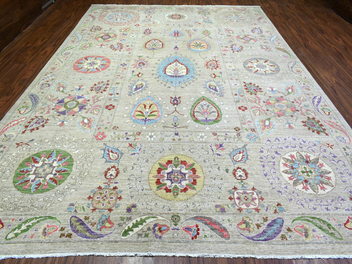 Peshawar Oushak hand-knotted wool rug in Beige, 10' x 13'10", SKU O072929 (view 2)