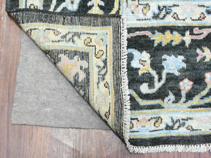 Black 7'10" x 7'8" Oushak And Peshawar Hand knotted Wool Rug - Sku: O072952