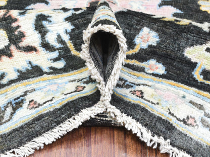 Black 7'10" x 7'8" Oushak And Peshawar Hand knotted Wool Rug - Sku: O072952